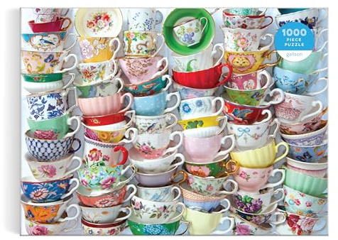 Galison Teacups 1000 Piece Puzzle Featuring A Regency Core Mix Of Vibrant Teacups