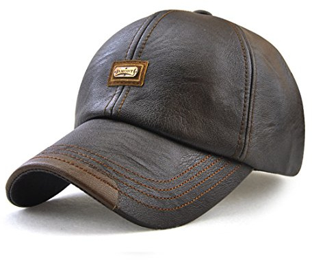 Roffatide Hombre Cuero de la PU Gorra de Beisbol Sombrero de Sol Deportes al Aire Libre Otoño e Invierno Marron Oscuro