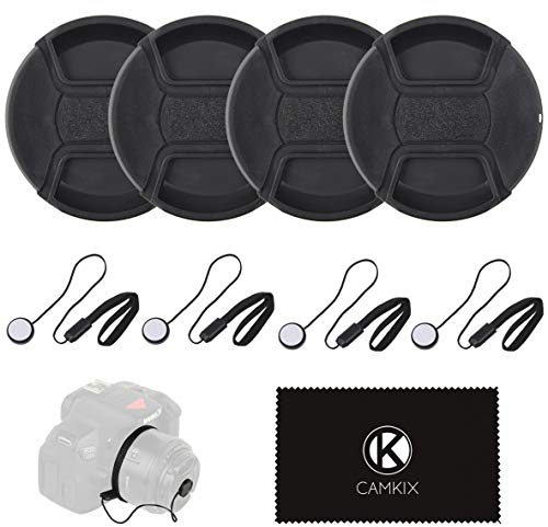 Lens Cap Bundle - 4 Snap-on Lens Caps for DSLR Cameras including Nikon, Canon, Sony - 4 Lens Cap Keepers / 1 CamKix Microfiber Cleaning Cloth included (55MM)
