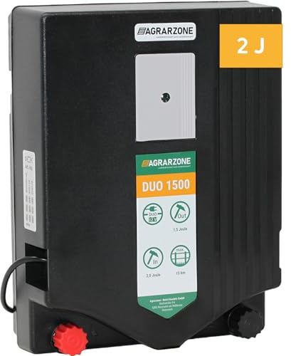 Agrarzone Elettrificatore per recinti Duo 1500, 230V / 12V, 2 Joule - Doppia Alimentazione 230V/12V per Un Uso Flessibile - per recinti Fino a 15 km per Cavalli, bovini e Ovini
