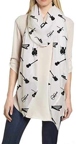 Lina & Lily Damen Schal Tuch mit Musikinstrumente (Weiß)