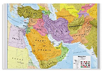 Large Middle East Wall Map Political Canvas Art Poster And Wall Art Picture Print Modern Family Bedroom Decor Posters 20x30inch(50x75cm)
