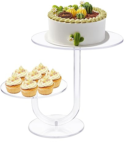 CECOLIC 2-stöckiger transparenter Tortenständer aus Acryl, Cupcake-Ausstellungsständer, Dessert-Gebäckturm, wiederverwendbar für Hochzeiten, Geburtstage, Jubiläen, Babyparty-Dekoration (25,4 cm)