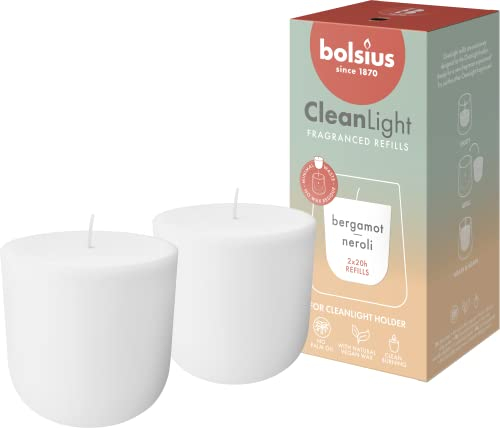 Bolsius - CleanLight Refill - Nachfüllbare Duftkerze - Bergamotte & Neroli - Nur Nachfüllungen - 2 Stk. - Länge Brenndauer 20 Stunden - Enthält Natürliches Pflanzenwachs - Nachhaltiges Konzept