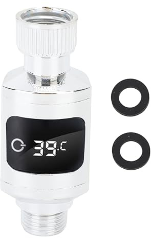 Haofy Termómetro de pantalla LED digital impermeable de acero inoxidable, termómetro de ducha, monitor de temperatura del agua del grifo con tuerca de 1/2 pulgada para el hogar, baño, bañera, cocina