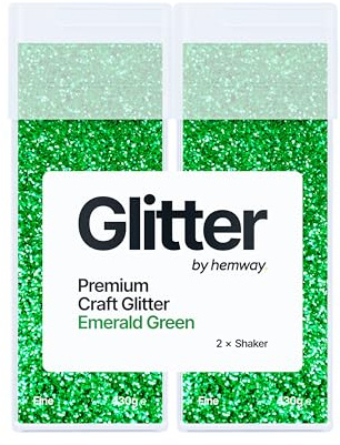 Hemway Craft Glitter Shaker Emerald Green 130g x2 Pack Fine | for Resin & Epoxy Crafts, Christmas Art Supplies, Nail, Body, Face, Eye, Festival, Crafting, Slime, Sparkle
