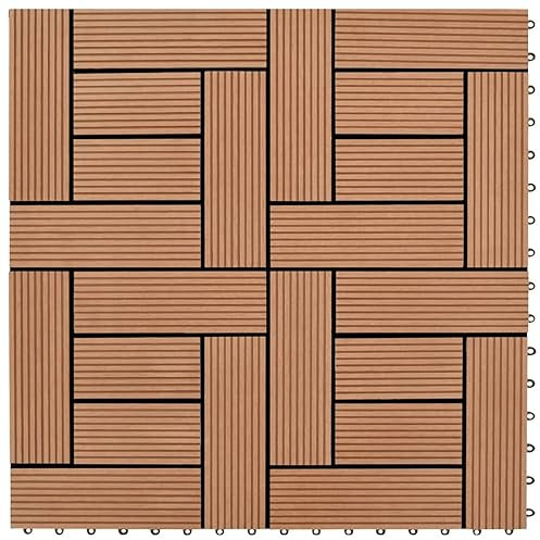 Swpsd Brown 11 pcs 30 x 30 cm Decking Tiles Decking Boards Flooring Deck for Patios, Balcony, Bathrooms, or Pool or Spa Area WPC 1 sqm
