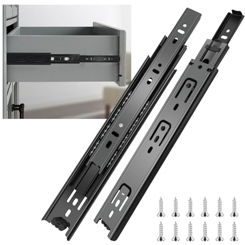 14 inch Drawer Slides 6 Pairs (12pcs) Full Extension Ball Bearing Drawer Rails Side Mount 3 fold Metal Dresser Runners for File Cabinet Trash Can Kitchen Wardrobe Glides 14 Black 100 LB Capacity