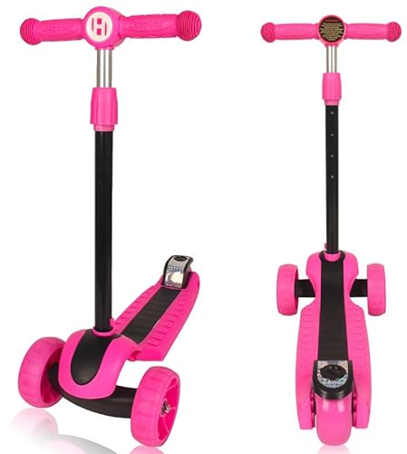 Habib Gruppe Kinderroller, 3-Räder Roller für Kinder, 3 Höhenverstellbarer Lenker, LED Räder, Spielzeug & Geschenk für Jungen Mädchen 3-8 Jahre, Max. 50 KG - Rosa