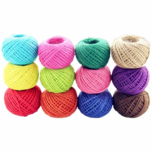 12 Rotoli Spago Colorato, 3 Ply Juta Spago Corda Colorato 2mm per Bottiglie DIY, Quadri Appesi,Giardinaggio