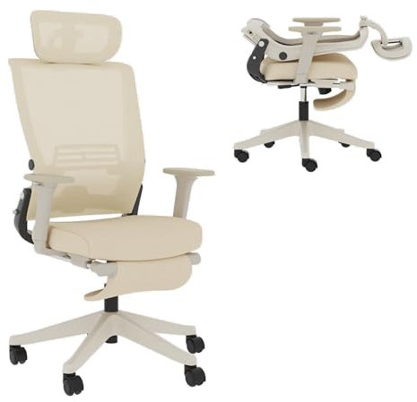 FLEXISPOT Ergonomischer Bürostuhl, Foldex, klappbarer Bürostuhl für Kleine Räume mit Lendenwirbelstütze, Höhenverstellbaren Armlehnen, 2D Kopfstütze, Schreibtischstühle mit Fußstütze für Homeoffice