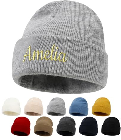 NIBESSER Personalised Beanie Hats for Baby Girls Boys Custom Embroidered Beanies Knit Hat with Name for Newborn Infants Toddlers Adults