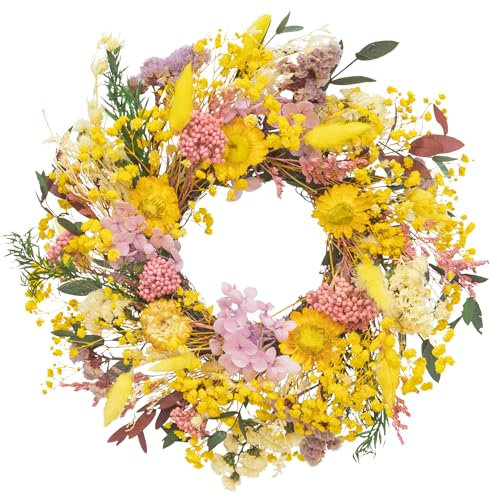 KI Store klein Türkranz Frühling Trockenblumen Kranz 30cm Natur Trockenblumenkranz fur Fenster kuche (Frühling)