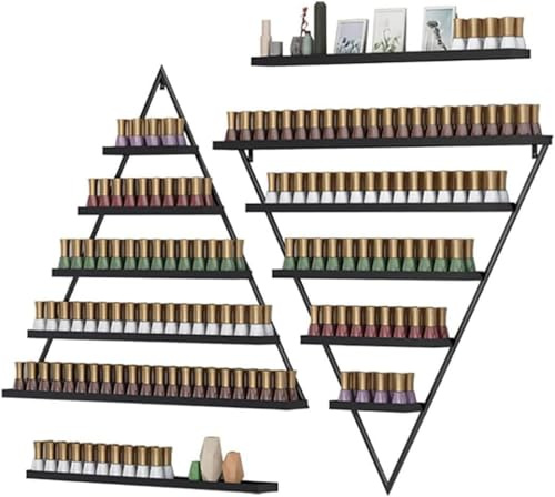 Scaffali Porta Smalti per Unghie, Scaffale triangolare for profumi di oli essenziali, portaprofumi multifunzionale da appendere for salone/bellezza/negozio di unghie(Black,4 Piece set)