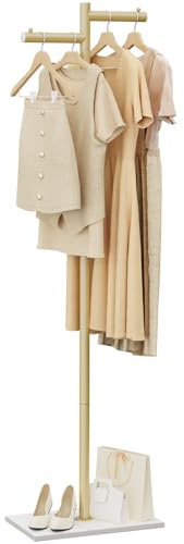 ENUMAIL Free-standing Metal Coat Racks, Modern Garment Rack, Z-shaped Coat Tree with Natural Rock Base, for Bedroom, Office, Hallway, Entryway, Living Room, 175cm, Gold