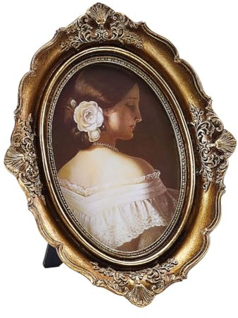 NBEADS Vintage Picture Frame, Oval Carved Photo Frame with Paper Card for Tabletop and Wall Display, Gold, 21x16.5x2.55cm