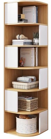 6-Tier Corner Bookshelf, Stylish Etagere Storage Rack with Baffles, Space-Saving Bookcase for Home Office, Living Room & Study - Beige Density Board Design