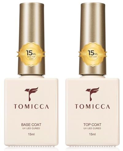 TOMICCA Base Coat Top Coat Gel UV Set, 2 * 15ML Primer UV Nagellack Set, Soak Off Unterlack und Überlack fur Nail Art Design Nägel Maniküre Kit für Nagelstudio DIY Home
