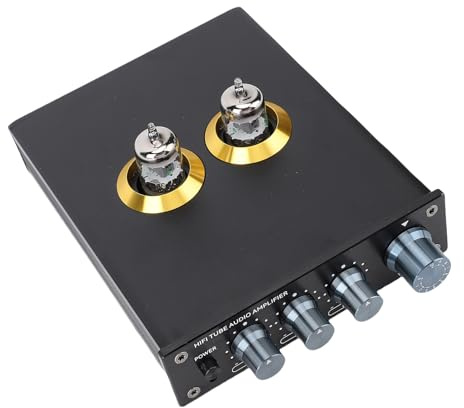 Plyisty Préamplificateur à Lampes Audiophile Préamplificateur à Lampes sous Vide HiFi avec Tubes JAN5654 6J1 6J4 pour Système Stéréo Domestique Large Scène Sonore en Alliage D'aluminium (Prise UE)