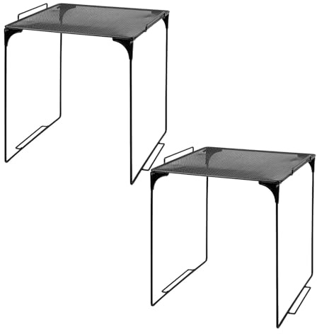 JEWEDECO Scaffale Pieghevole in Rete da 2 Pezzi per Armadietti Organizer Impilabile Regolabile per Cucina e Sotto Lavello Ripiano Salvaspazio per Dispensa e Armadio Struttura Resistente