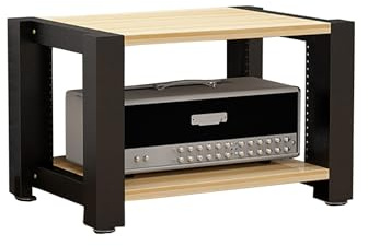 HiFi-ställ i trä och stål, justerbart skivbord och routerskåp, hörnhylla för stereosystem och kompakt ljudutrustning (brun, 60 x 51 x 40 cm)