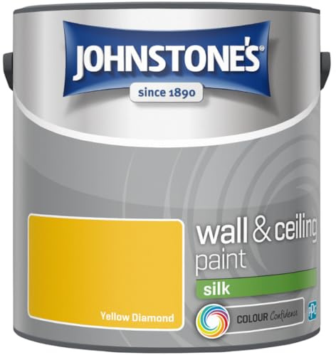 Yellow Diamond Johnstone’s Wall & Ceiling Silk Paint 2.5L – Smooth Silk Finish, Excellent Coverage, Quick Dry, Low Odour Interior Paint for Walls & Ceilings
