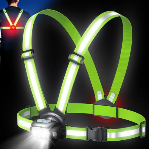 Mohard Luce Running con Luci Posteriore 1800mAh, Alta Visibilità Luce Corsa Notturna 9 Modalità & 45° Regolabile, Gilet Catarifrangente 360° Lampada Ricaricabile IPX4 Jogging/Ciclismo/Escursionismo