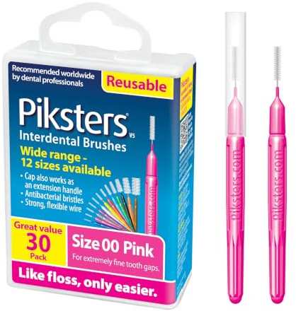 Piksters Interdental Brush Extra Tight Gaps 30 Pack Pink Size 00
