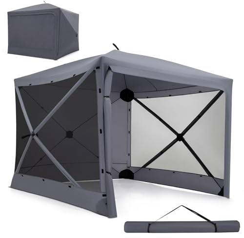 COSTWAY Carpa Plegable 2,4x2,4m, Pop up, Cenador de Jardín con 4 Paredes Laterales, Malla Transpirable, Bolsa de Transporte, Pabellón Portátil Camping Fiesta Playa Patio Terraza