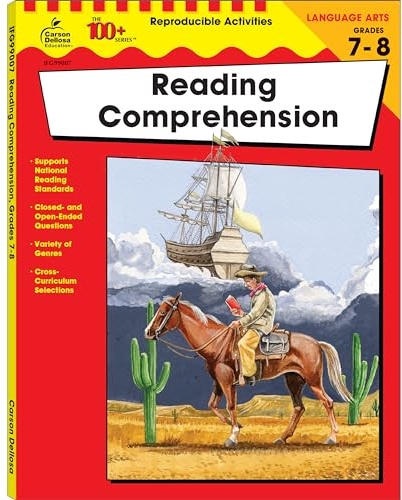 Carson Dellosa The 100 Series Reading Comprehension 7th Grade and 8th Grade Workbook, Nonfiction and Fiction Passages, Poetry, Reproducible Activities, Classroom or Homeschool Curriculum (Volume 22)