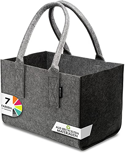 Tebewo Filztasche Premium - praktische Einkaufstasche - modische Shopping Bag - Einkaufskorb aus Filz - faltbare Tragetasche - Hell-/Dunkelgrau