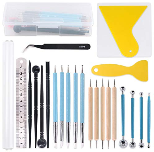 Keadic Lot de 24 outils de modelage de pâte polymère à double extrémité Stylet pointillé Outils de sculpture pour pâte à modeler et décoration d'ongles, poterie Argile