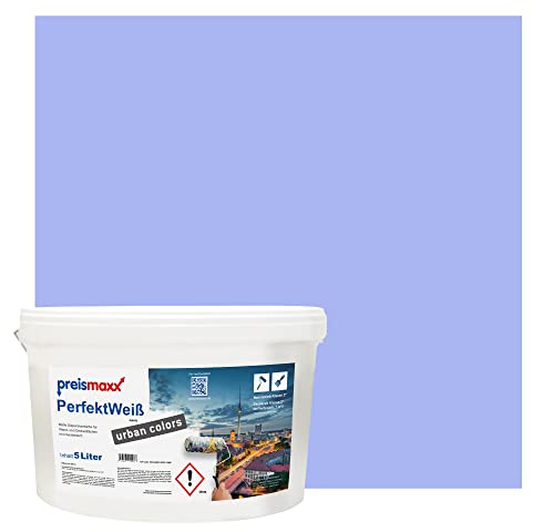 Preismaxx Perfektweiß Wandfarbe blaulila lila matt 5L - Innenwandfarbe für kreative Wandgestaltung, blue-purple, Innenfarbe, hohe Deckkraft Klasse 2, Trendfarbe für Wohnzimmer, bunte Akzentfarbe