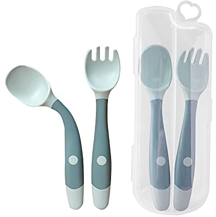 Tomedeks 2pcs Cucchiaio E Forchetta Da Addestramento Per L'alimentazione Del Bambino, Cucchiaio Di Apprendimento Flessibile Resistente Al Calore E Facile Da Impugnare (Blue)