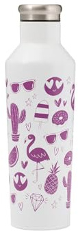 Typhoon Pure 800 ML Colour Changing Steel Water Bottle with Emoji Print Design, Pink & White