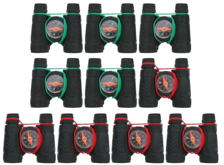 Toddmomy 10 prismáticos de bolsillo pequeños, mini telescopio, juguete novedoso, binoculares novedosos con brújula para niños y niñas, observación de aves al aire libre, color negro (color de cuerda