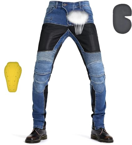 oFzimTo Pantaloni Moto Uomo con Protezioni, Traspirante Jeans Moto, Disponibili in Un'ampia Gamma di Colori (Blue, XL)