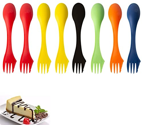 8Pcs Plastic Spork 3 in 1 Spoon Spork Spoon Knife Portable and Reusable Multifunctional Cutlery Camping Cutlery for Backpacking Hiking Outdoors