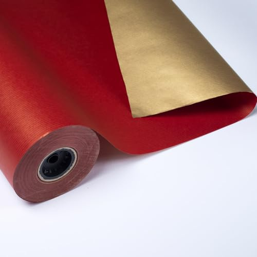 PAKOT – Rollo Papel Kraft Doble Cara Rojo y Oro 60 g – Papel para Regalos, Comercios y Eventos – 70 cm x 50 m