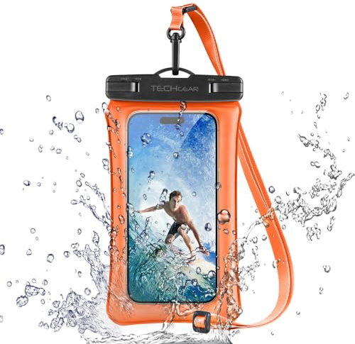 TECHGEAR Waterproof Phone Pouch, IPX8 Floating Case for Swimming, Waterproof Phone Bag with Lanyard Compatible for iPhone 17 16e 16 15 14 13, Samsung Galaxy S25 S24 S23 S22+ S21 Ultra A17 A36 A26 A56