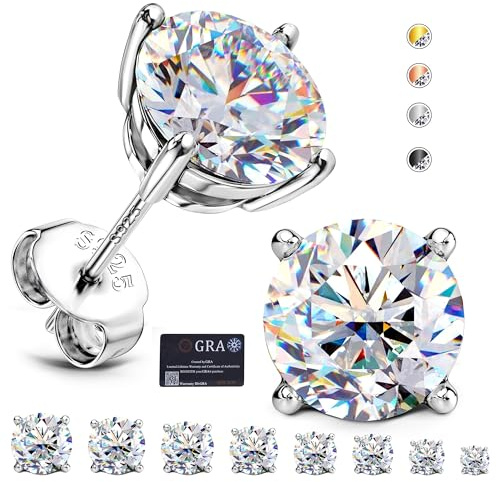 Moissanite Stud Earrings : 18K White Gold Plated Solid 925 Sterling Silver Earring Hypoallergenic Dainty Flat Back Stud Earrings Jewelry for Women Men D Color VVS1 Clarity 1.2ct