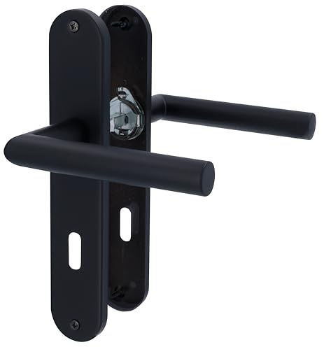 Juego de 3 placas largas para puerta de acero inoxidable negro para 3 puertas de habitaciones con perforaciones para barba de colores, manilla de puerta, tirador de puerta