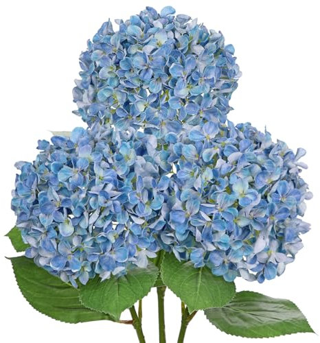 Arborus 3 hortensia artificial de 26.3 pulgadas, hortensias artificiales realistas de 6.6 pulgadas para decoración del hogar y bodas