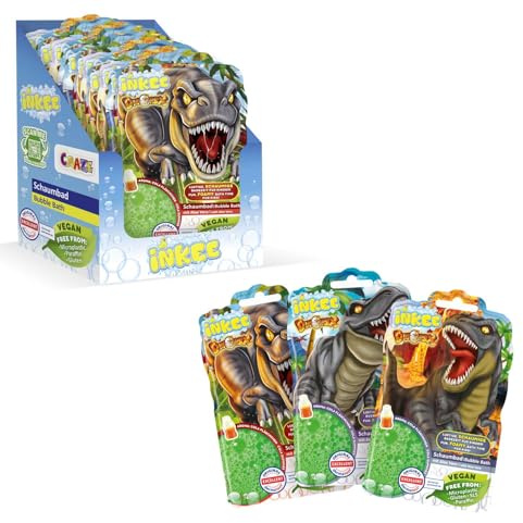 INKEE - Bagnoschiuma liquido Dinorex | 15x 40g Additivo per il bagno di dinosauro Bagnoschiuma verde per bambini con profumo di aloe vera e gomma da masticare alla cola