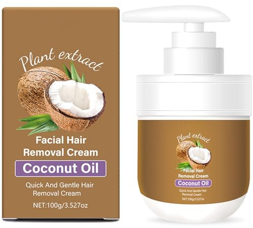 Facial Depilatory Cream, Coconut Hair Remover Cream for Upper Lip and Chin for Women Face Hair Remover for Sensitive Skin Gentle and Non-Irritating 3.52 FL.OZ