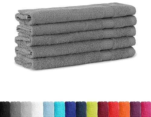 BaSaTex 5er Pack Frottee Gästetücher Set 30x50 - Gästehandtuch aus 100% Baumwolle Made in Green - Farbe: Anthrazit