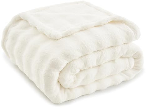 Topfinel Bubble Decke Kuscheldecke Flauschig Weiß - 150x200cm Sofadecke & Couchdecke aus Imitat-Wolldecke, Warme Fleece für Wohnzimmer Deko Aesthetic Blanket, Weiche Wohndecke