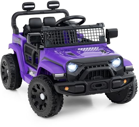 COSTWAY 12V Kids Ride on Car, 2 Motors Electric Off Road Truck with Remote Control, LED Lights, Music & Horn, Battery Powered Ride on Toy for 3+ Years Old Boys Girls (Purple)
