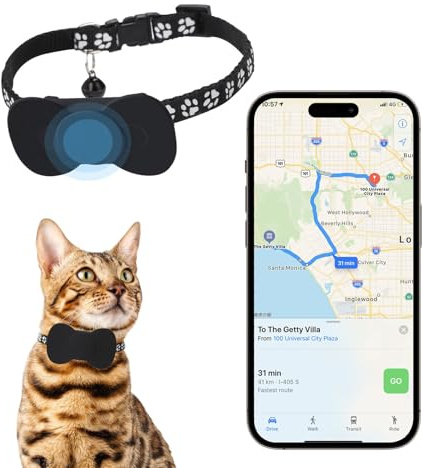 Cat Tracker, Cat Gps Tracker Collar for Small Cat Waterproof Logger for Pet, Airtag Cat Collar Breakaway,Anti-Lost GPS Tracker No Monthly Fee (Ios Only), Adjustable & Breakaway,No SIM Required