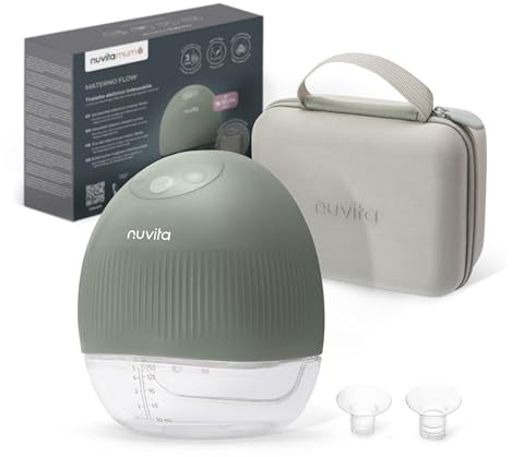Nuvita 1264W Tiralatte Elettrico Indossabile 3 Fasi con Vibro-Stimolazione – Silenzioso, Portatile, Batteria Ricaricabile USB-C, 4 Cicli Completi, Coppa Silicone 24mm con Riduttori, Custodia Rigida